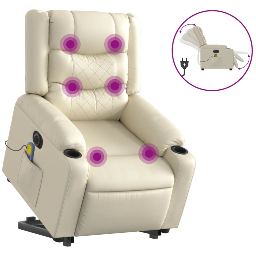 Poltrona Alzapersona Elettrica Reclinabile Crema in Similpelle