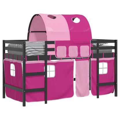 Letto a Soppalco con Tunnel Bambini Rosa 80x200cm Massello Pino