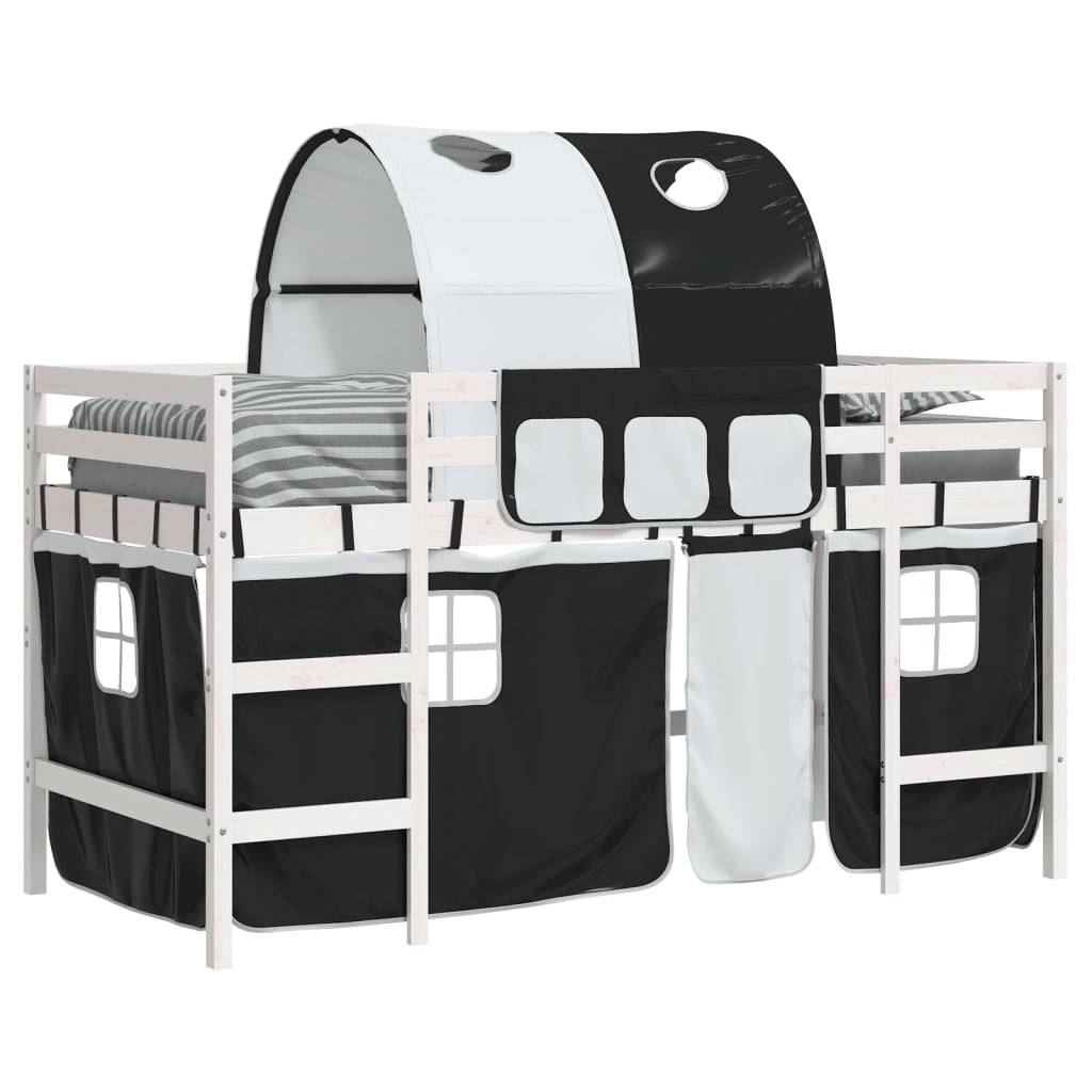 Letto a Soppalco con Tunnel Bambini Bianco e Nero 90x200cm Pino