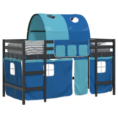 Letto a Soppalco con Tunnel Bambini Blu 90x200cm Massello Pino
