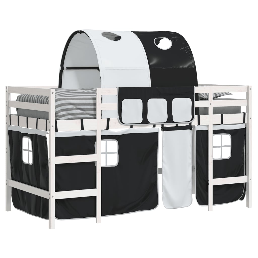 Letto a Soppalco con Tunnel Bambini Bianco e Nero 90x190cm Pino