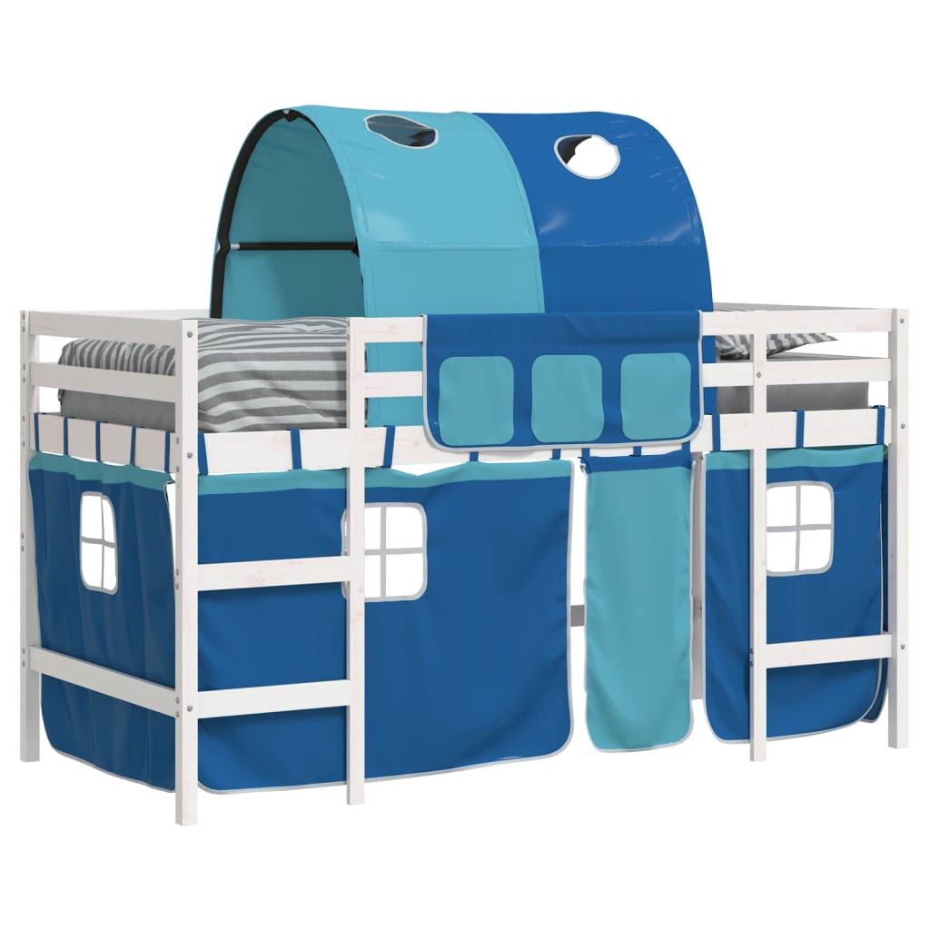 Letto a Soppalco con Tunnel Bambini Blu 90x190cm Massello Pino