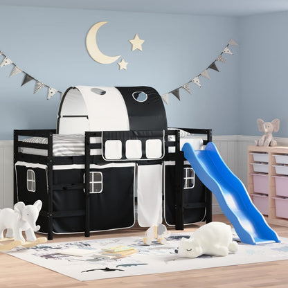 Letto a Soppalco con Tunnel Bambini Bianco e Nero 90x200cm Pino
