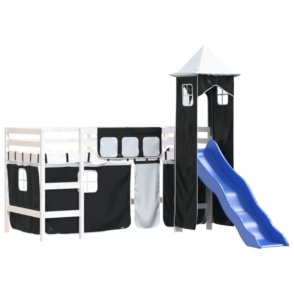 Letto a Soppalco con Torre Bambini Bianco e Nero 80x200cm Pino