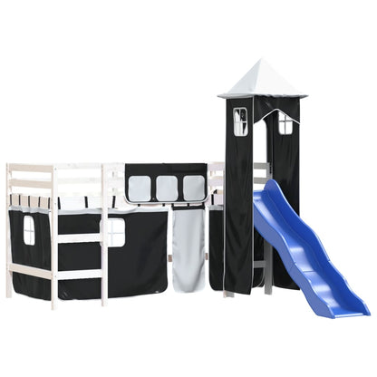 Letto a Soppalco con Torre Bambini Bianco e Nero 90x190cm Pino