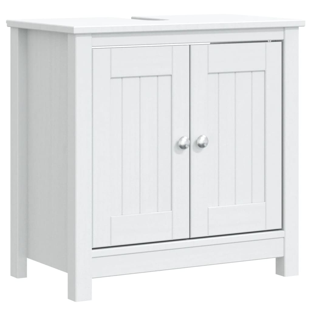Set Mobili da Bagno 2 pz BERG Bianco in Legno Massello di Pino