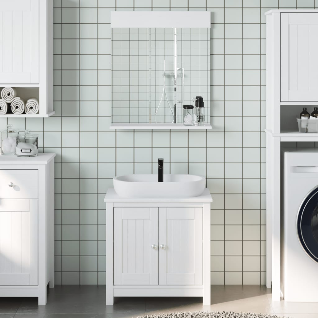 Set Mobili da Bagno 2 pz BERG Bianco in Legno Massello di Pino