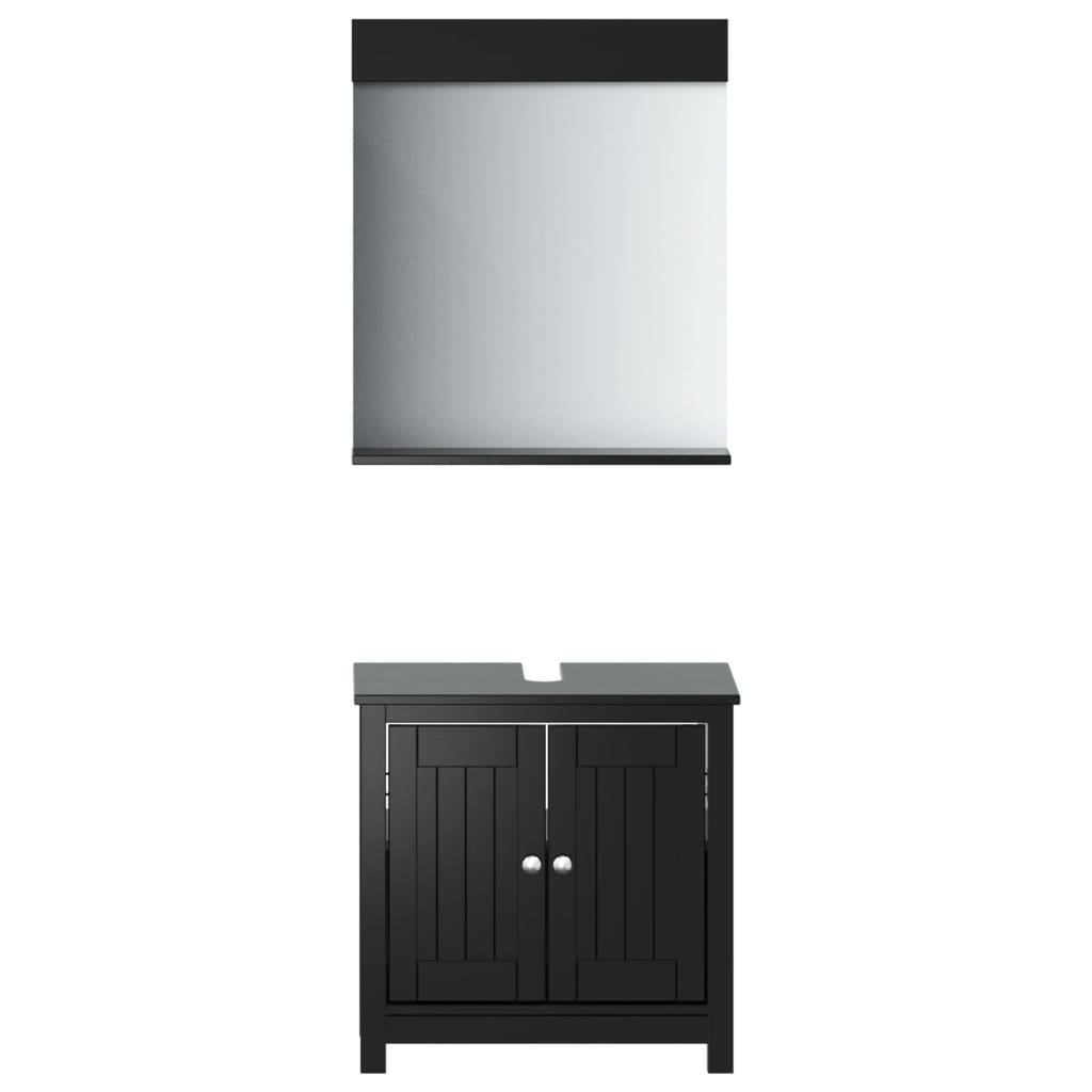 Set Mobili da Bagno 2 pz BERG Nero in Legno Massello di Pino