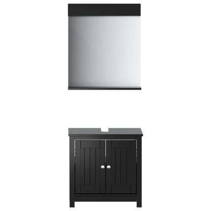 Set Mobili da Bagno 2 pz BERG Nero in Legno Massello di Pino