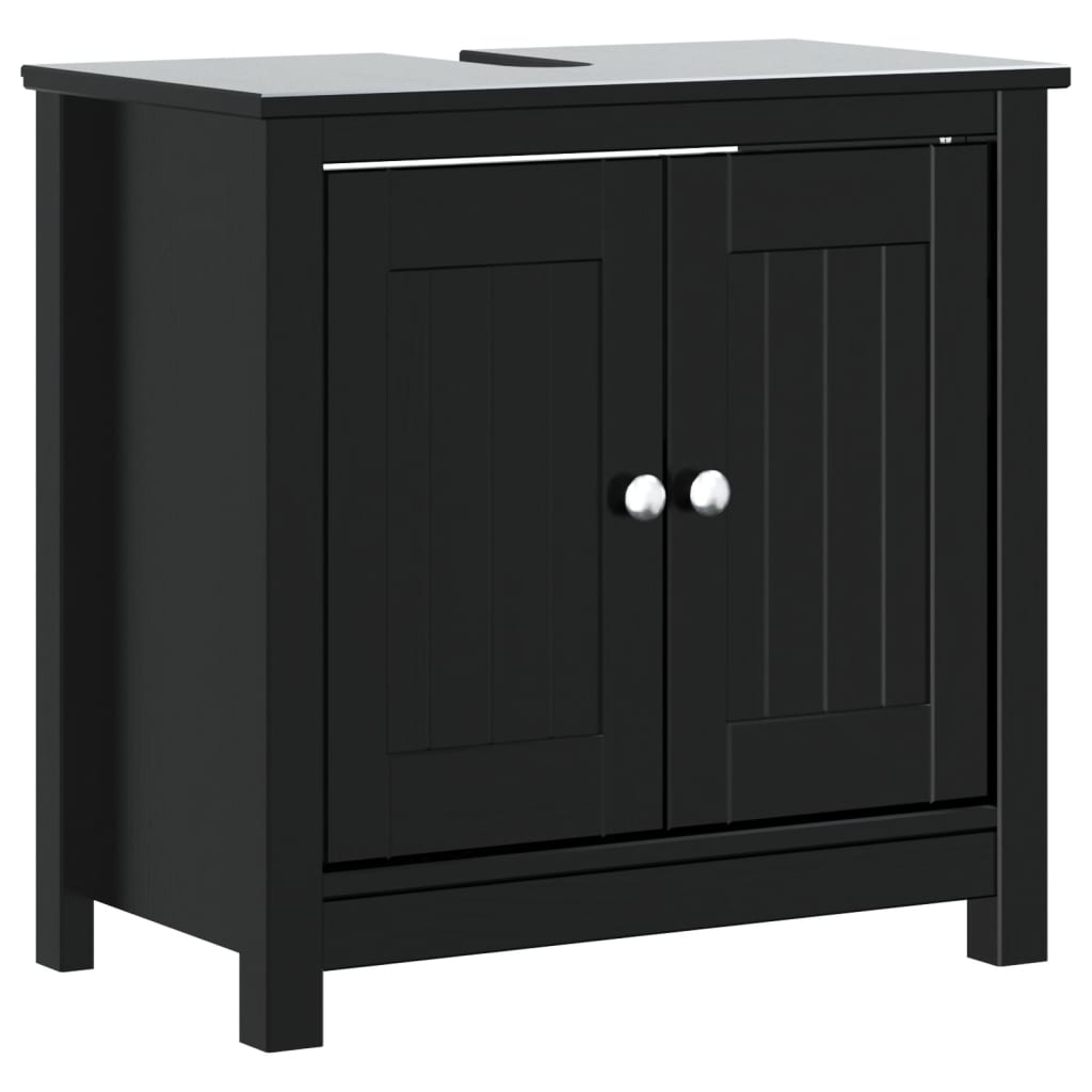 Set Mobili da Bagno 2 pz BERG Nero in Legno Massello di Pino