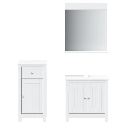 Set Mobili da Bagno 3 pz BERG Bianco in Legno Massello di Pino