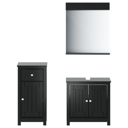 Set Mobili da Bagno 3 pz BERG Nero in Legno Massello di Pino