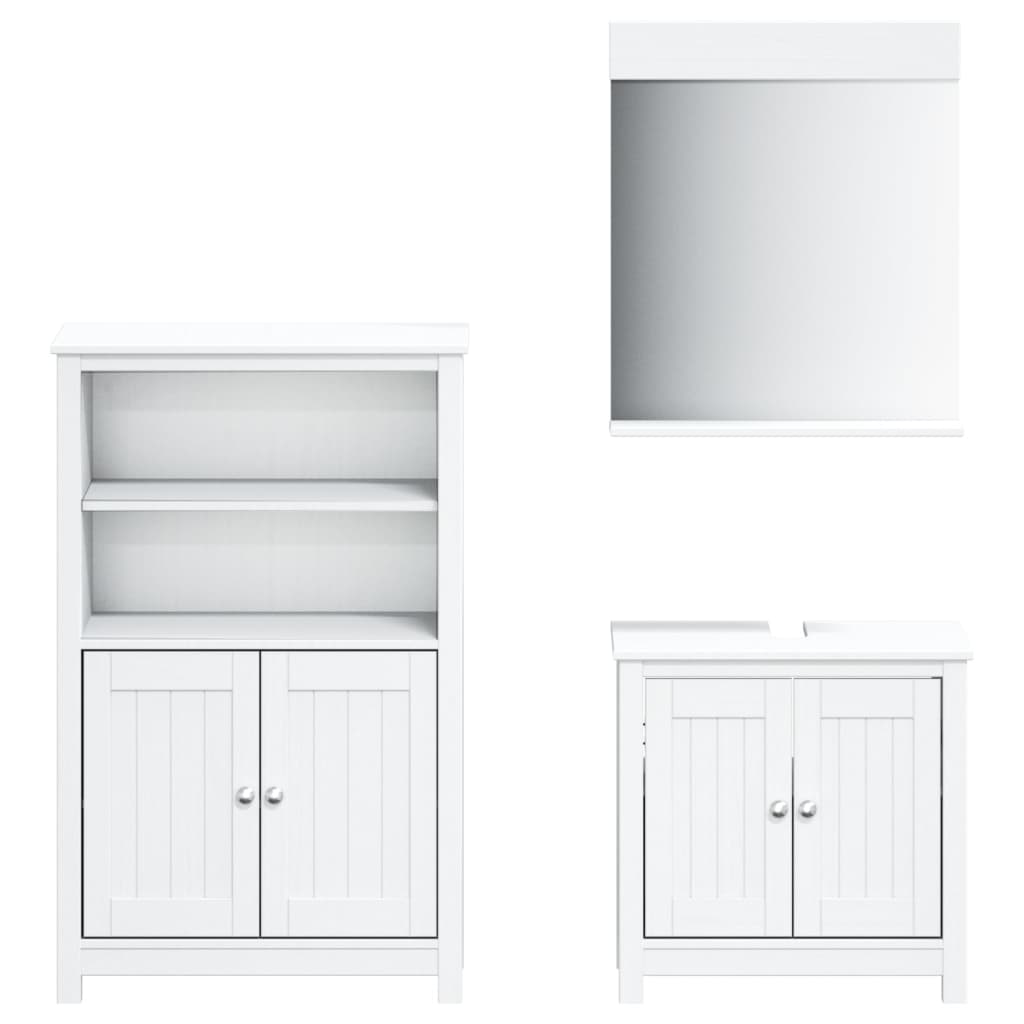 Set Mobili da Bagno 3 pz BERG Bianco in Legno Massello di Pino