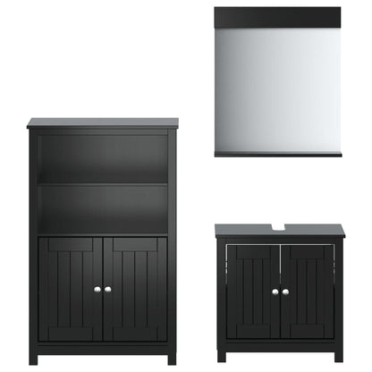 Set Mobili da Bagno 3 pz BERG Nero in Legno Massello di Pino