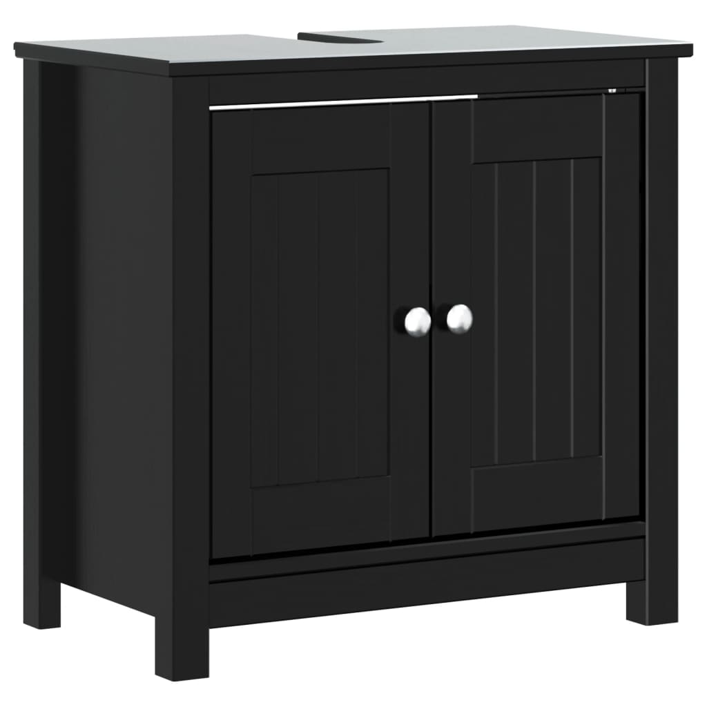 Set Mobili da Bagno 3 pz BERG Nero in Legno Massello di Pino