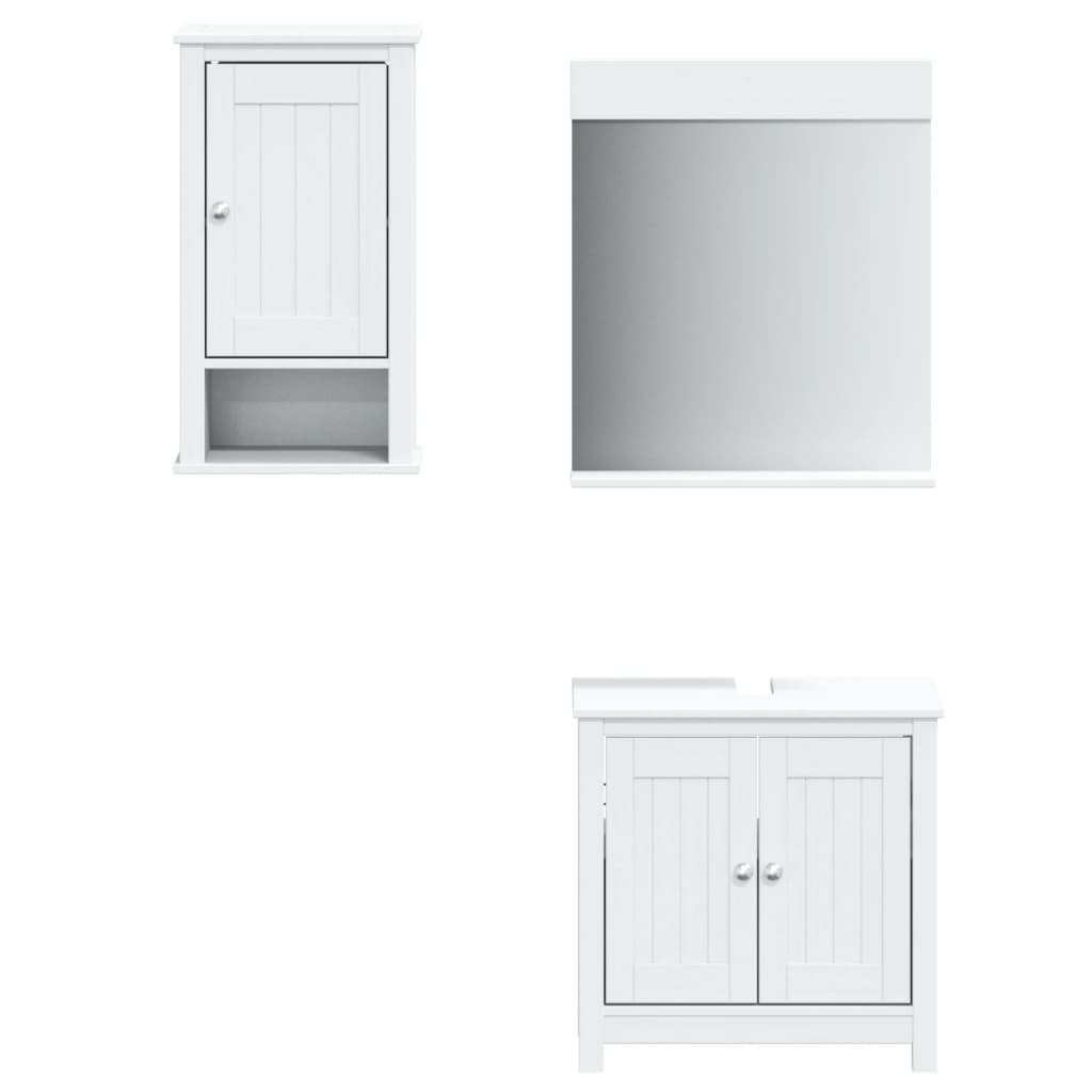 Set Mobili da Bagno 3 pz BERG Bianco in Legno Massello di Pino
