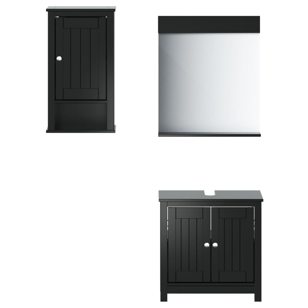Set Mobili da Bagno 3 pz BERG Nero in Legno Massello di Pino