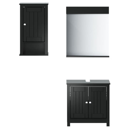 Set Mobili da Bagno 3 pz BERG Nero in Legno Massello di Pino