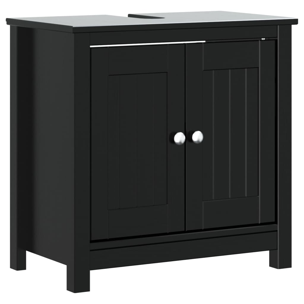 Set Mobili da Bagno 3 pz BERG Nero in Legno Massello di Pino