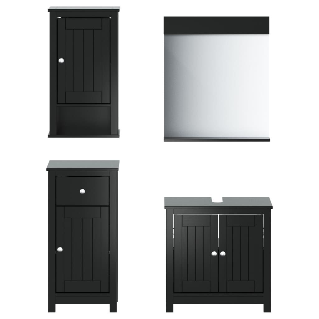 Set Mobili da Bagno 4 pz BERG Nero in Legno Massello di Pino