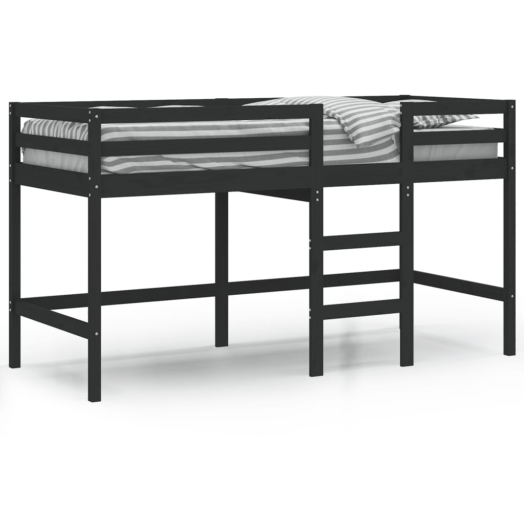 Letto Soppalco con Scala Bambini Nero 90x200cm Massello Pino
