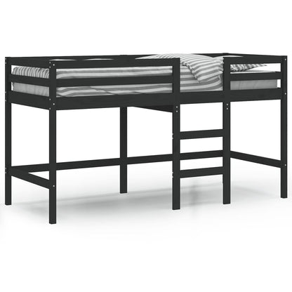 Letto Soppalco con Scala Bambini Nero 90x200cm Massello Pino