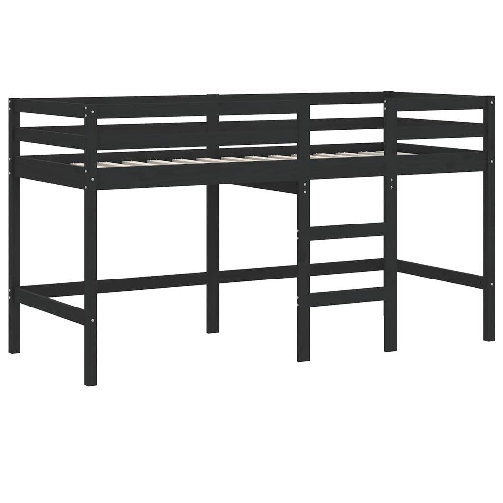 Letto Soppalco con Scala Bambini Nero 90x200cm Massello Pino