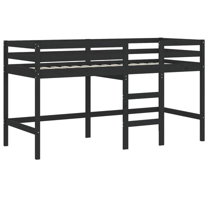 Letto Soppalco con Scala Bambini Nero 90x200cm Massello Pino