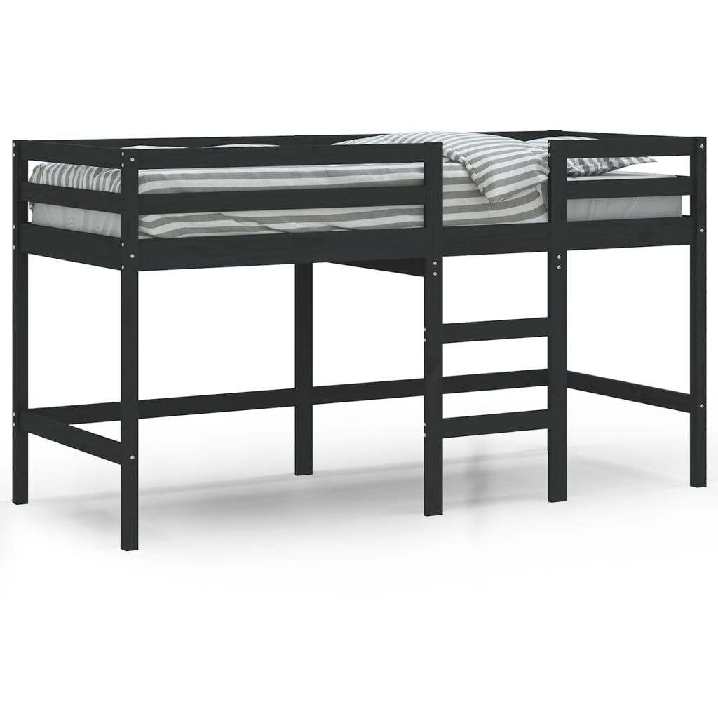 Letto Soppalco con Scala Bambini Nero 90x190 cm Massello Pino