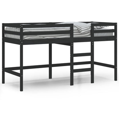 Letto Soppalco con Scala Bambini Nero 90x190 cm Massello Pino