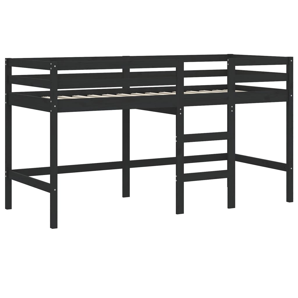 Letto Soppalco con Scala Bambini Nero 90x190 cm Massello Pino