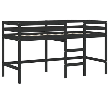 Letto Soppalco con Scala Bambini Nero 90x190 cm Massello Pino