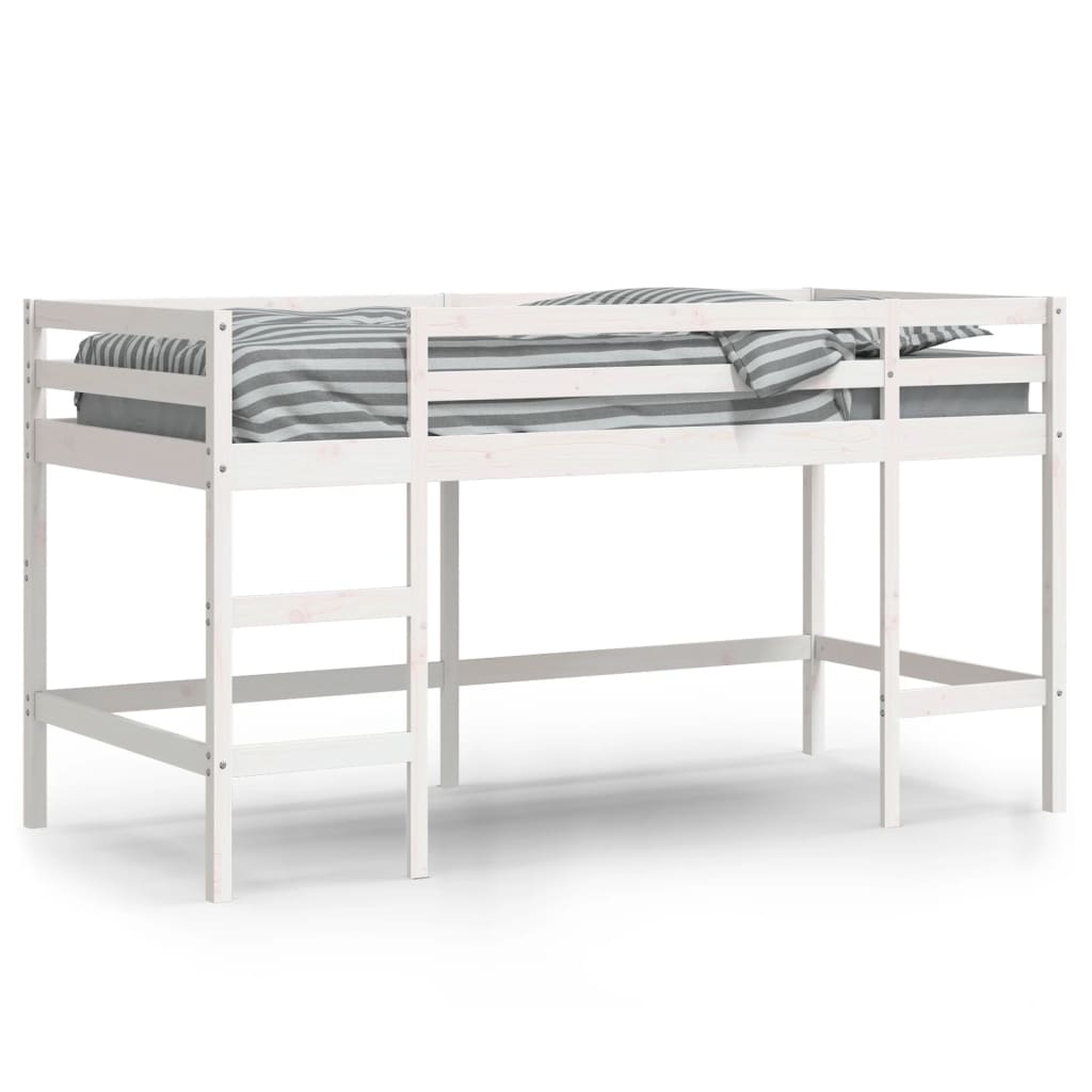 Letto Soppalco con Scala Bambini Bianco 80x200cm Massello Pino