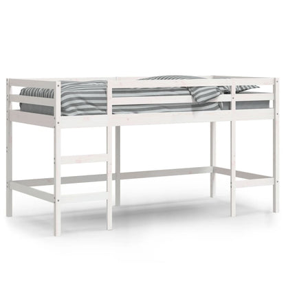 Letto Soppalco con Scala Bambini Bianco 80x200cm Massello Pino