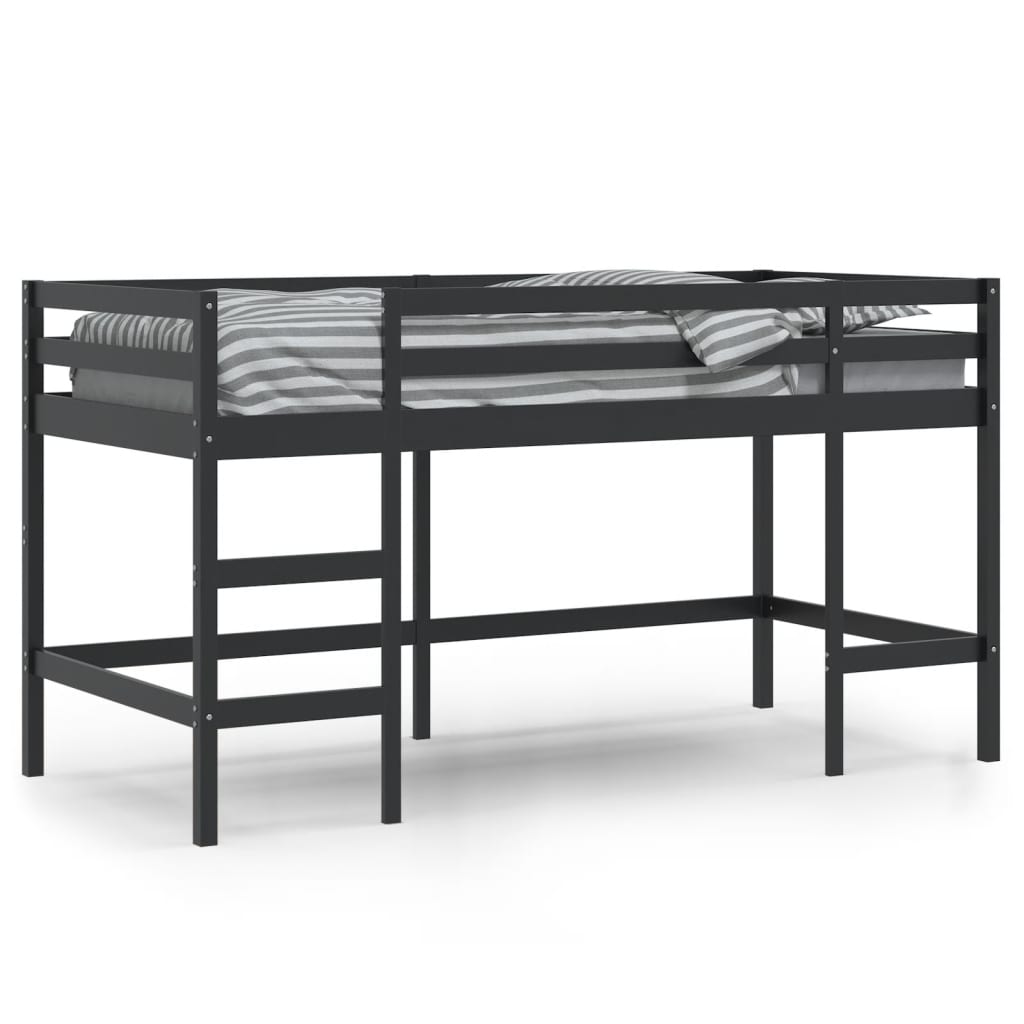 Letto Soppalco con Scala Bambini Nero 80x200cm Massello Pino