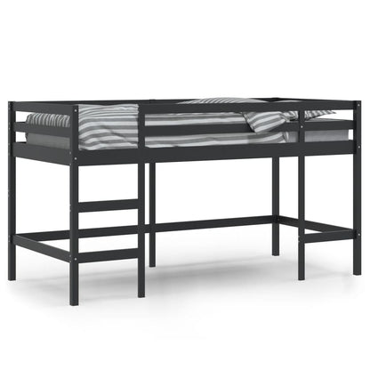 Letto Soppalco con Scala Bambini Nero 80x200cm Massello Pino