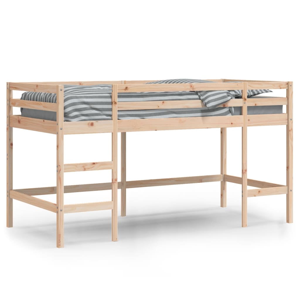 Letto Soppalco con Scala Bambini 90x200 cm Legno Massello Pino