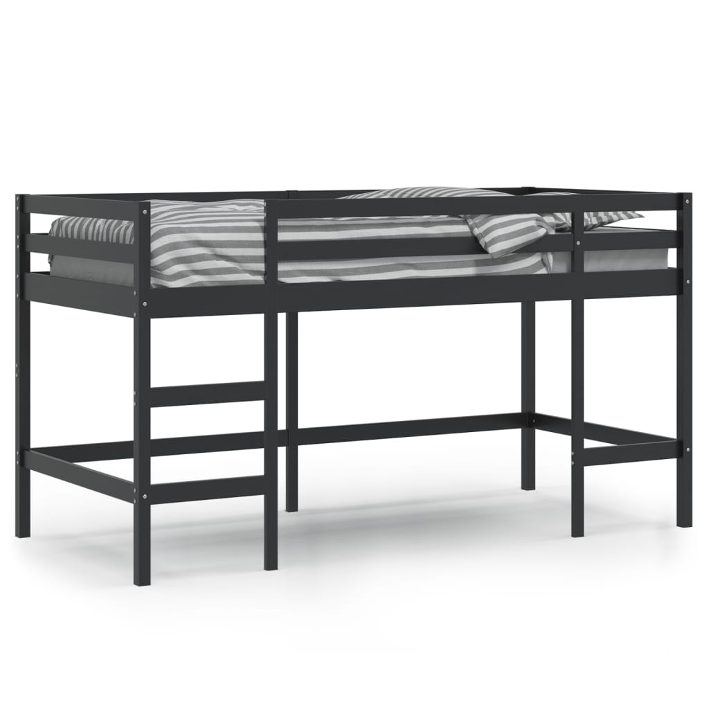 Letto Soppalco con Scala Bambini Nero 90x190 cm Massello Pino
