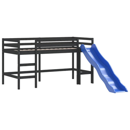 Letto Soppalco con Scivolo Bambini Nero 90x190cm Massello Pino