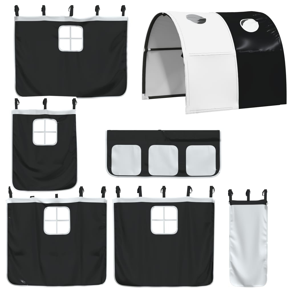 Tende per Letto a Soppalco con Tunnel Bianco e Nero Poliestere