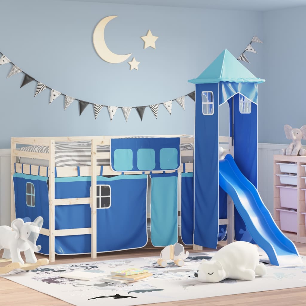 Tende per Letto a Soppalco con Torre Blu in Poliestere