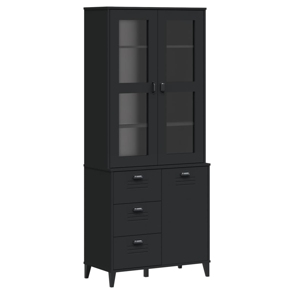 Credenza VIKEN Nera 80x40x190 cm in Legno Massello di Pino