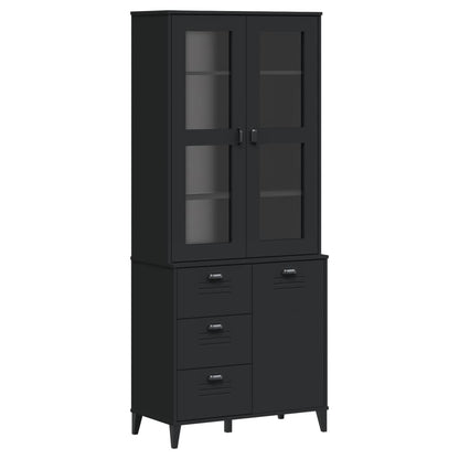 Credenza VIKEN Nera 80x40x190 cm in Legno Massello di Pino
