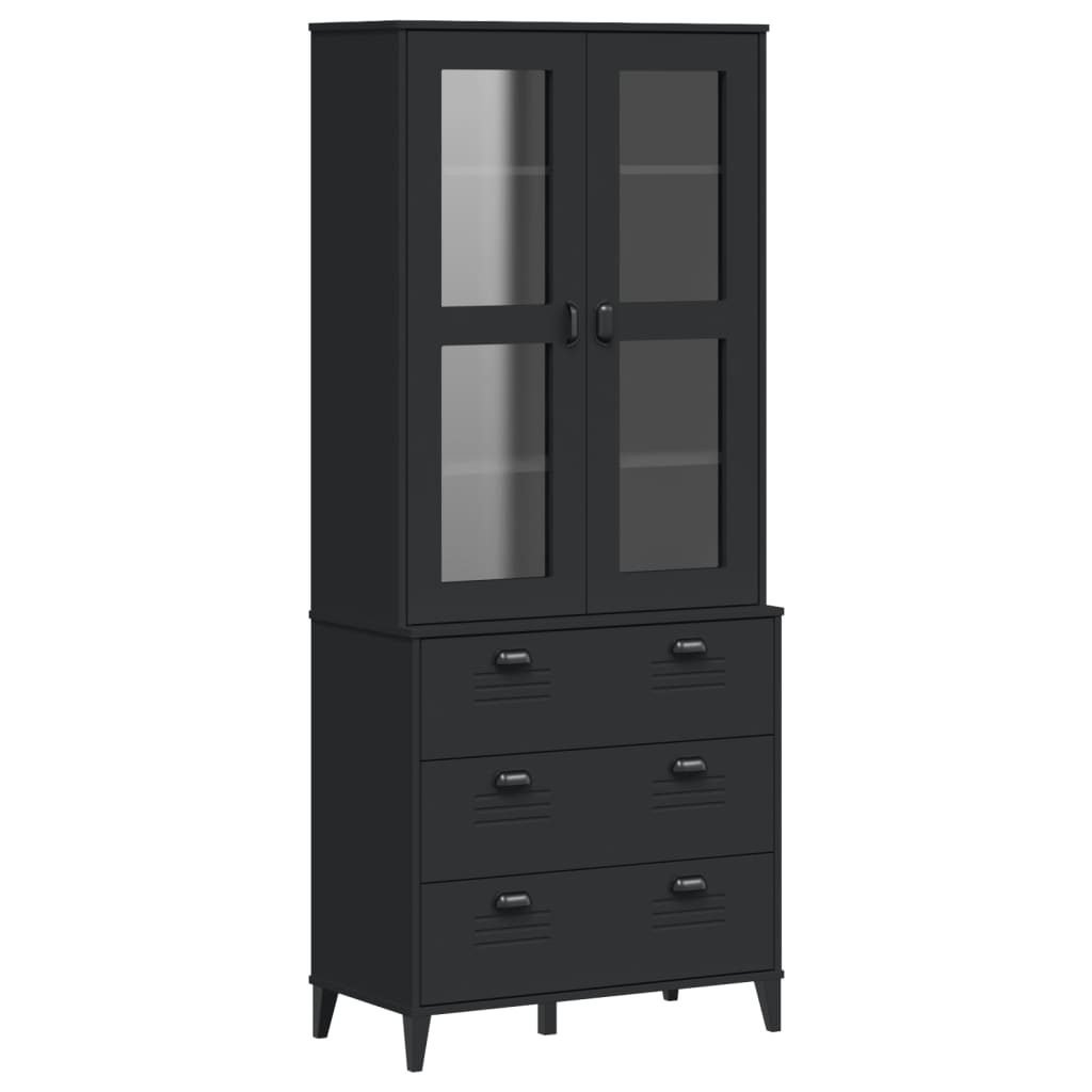 Credenza VIKEN Nera 80x40x190 cm in Legno Massello di Pino