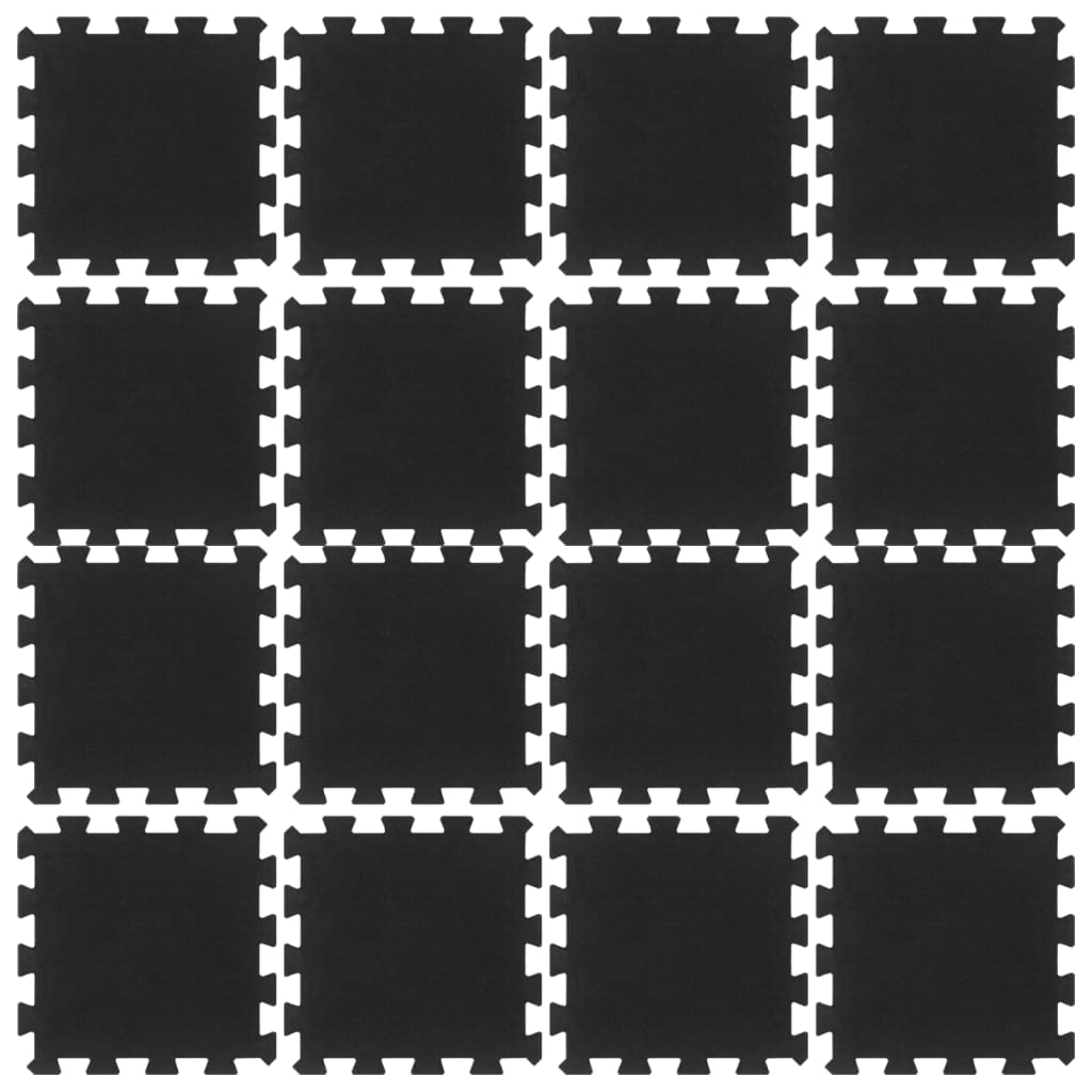 Piastrelle per Pavimenti in Gomma 16 pz Nere 16 mm 30x30 cm
