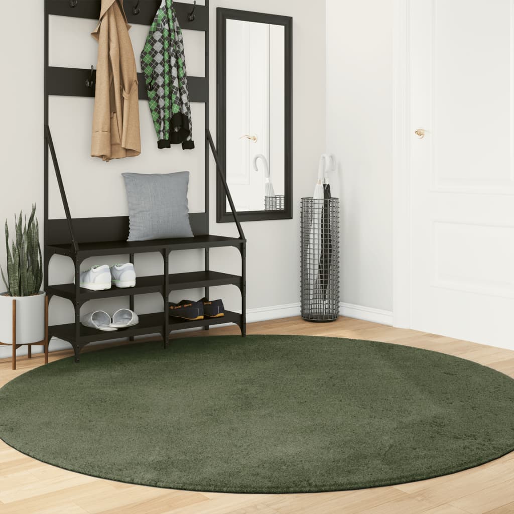 Tappeto Pelo Corto HUARTE Morbido Lavabile Verde Bosco Ã˜ 200 cm