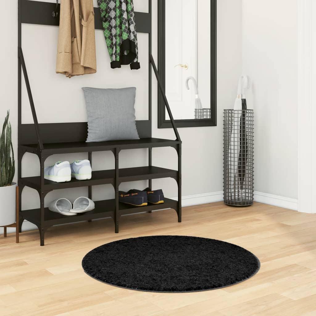 Tappeto Shaggy PAMPLONA a Pelo Lungo Moderno Nero Ã˜ 80 cm