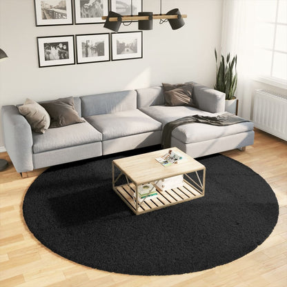 Tappeto Shaggy PAMPLONA a Pelo Lungo Moderno Nero Ø 240 cm