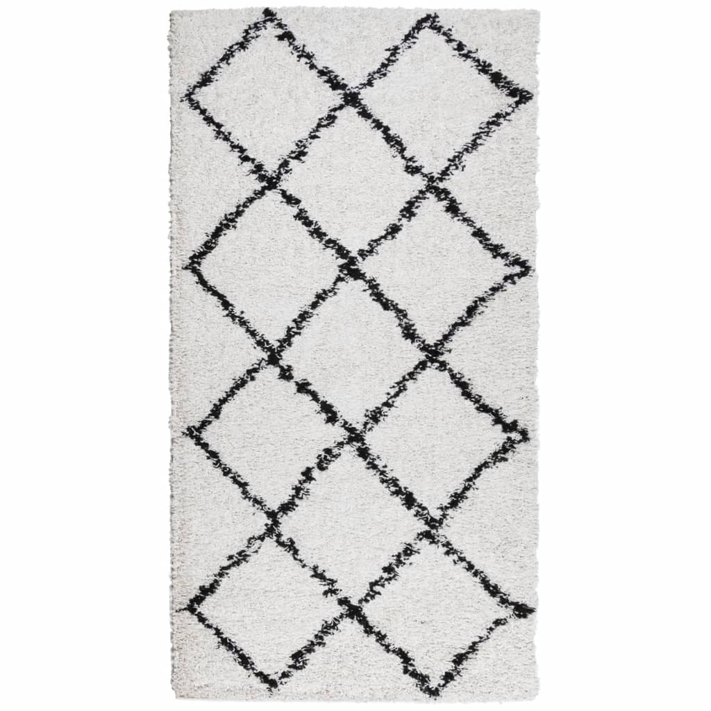 Tappeto Shaggy PAMPLONA a Pelo Lungo Crema e Nero 80x150 cm