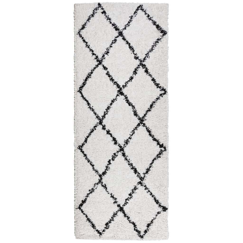 Tappeto Shaggy PAMPLONA a Pelo Lungo Crema e Nero 80x200 cm